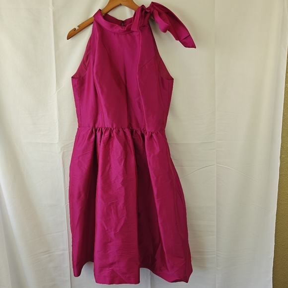 Alfred Sung Shirred Skirt Cocktail Mini Dress In Fushsia Pink Shimmer Size 8 - Picture 3 of 11